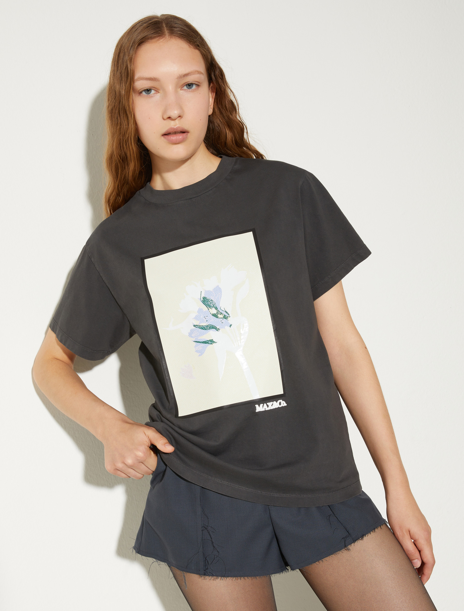 Flower-print T-shirt, dark grey | MAX&Co. Flower-print T-shirt - DARK GREY - MAX&Co.