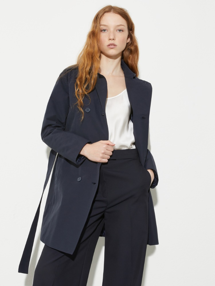 Double-breasted trench coat in ottoman - NAVY - MAX&Co.