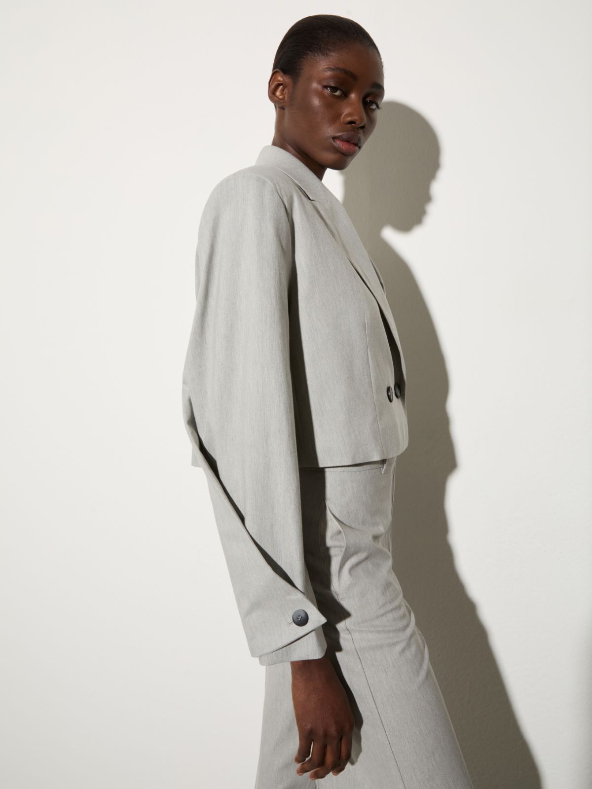 Cropped gabardine blazer, melange grey | MAX&Co. Cropped gabardine blazer - MELANGE GREY - MAX&Co. - 6