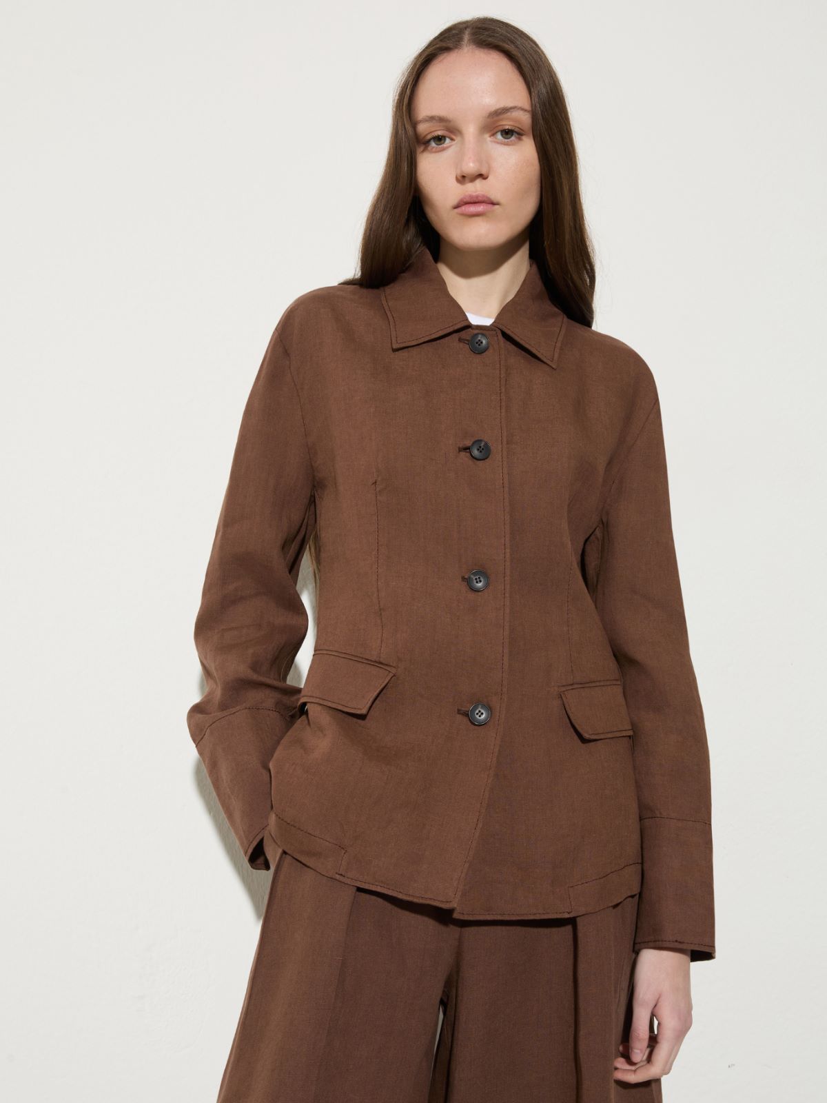 Slim pure linen blazer - COFFEE - MAX&Co.