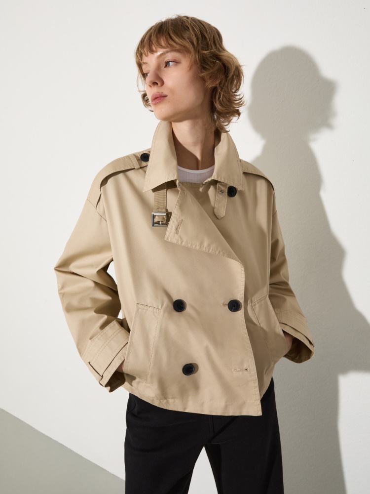 Cropped gabardine trench coat Cropped gabardine trench coat - KAKI - MAX&Co.