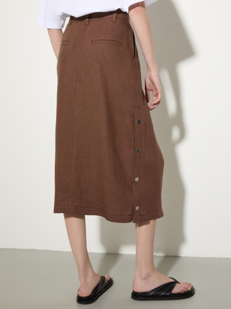 Pure linen midi skirt - COFFEE - MAX&Co.