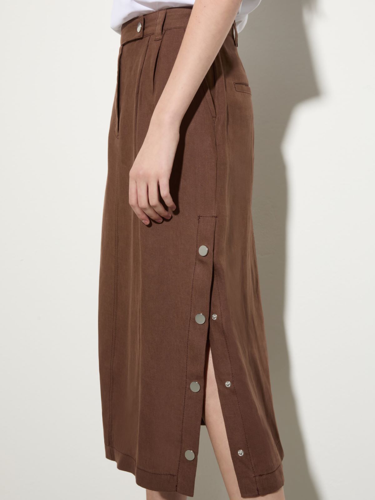 Pure linen midi skirt - COFFEE - MAX&Co.