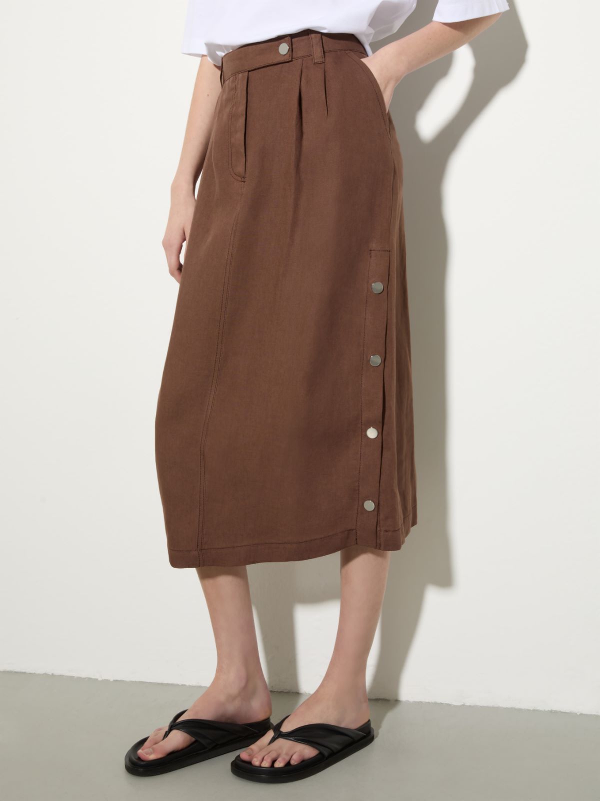 Pure linen midi skirt - COFFEE - MAX&Co.
