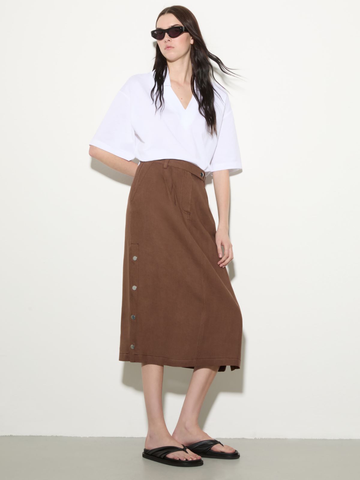 Pure linen midi skirt - COFFEE - MAX&Co.