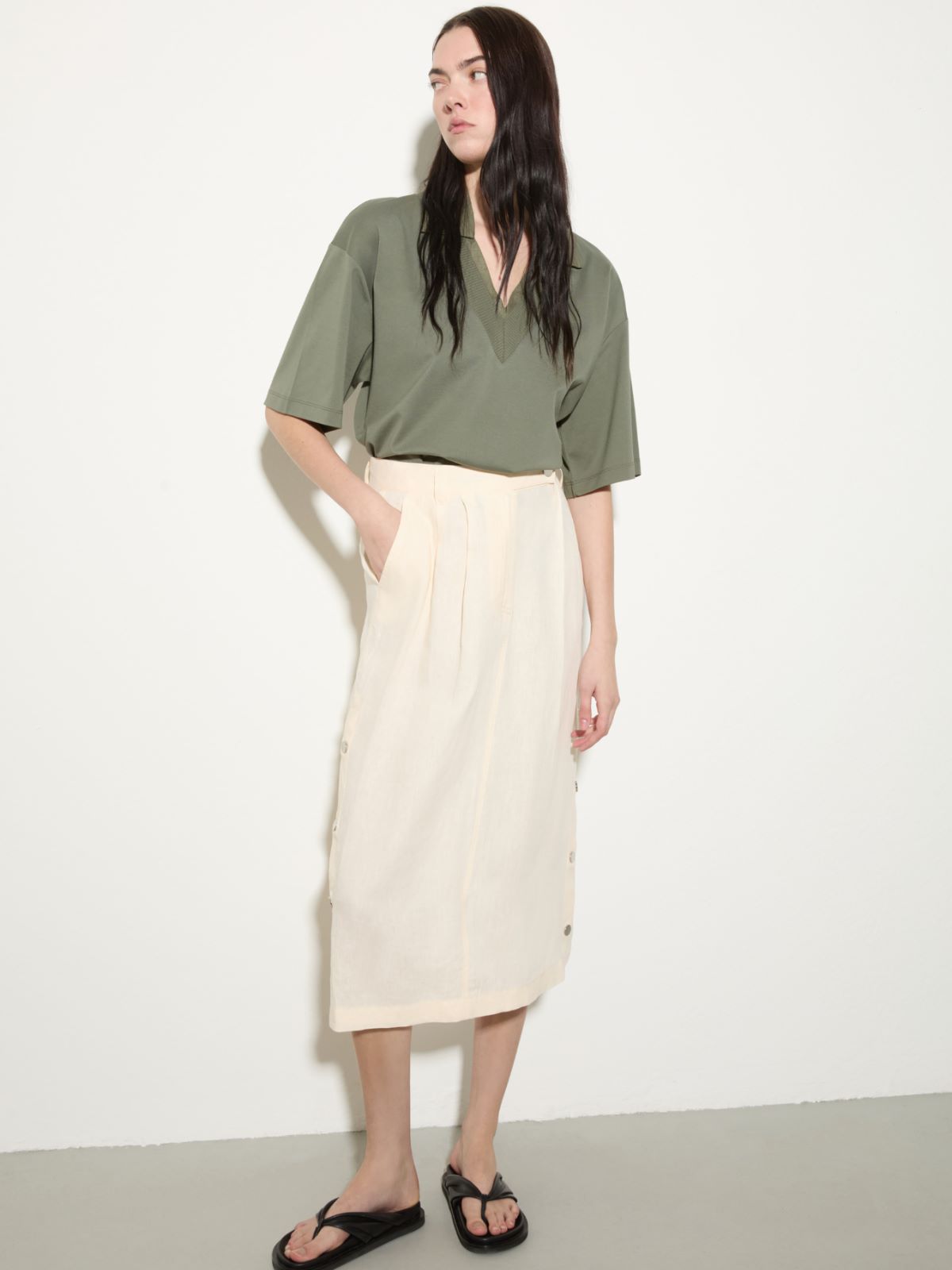 Pure linen midi skirt - MILK - MAX&Co.