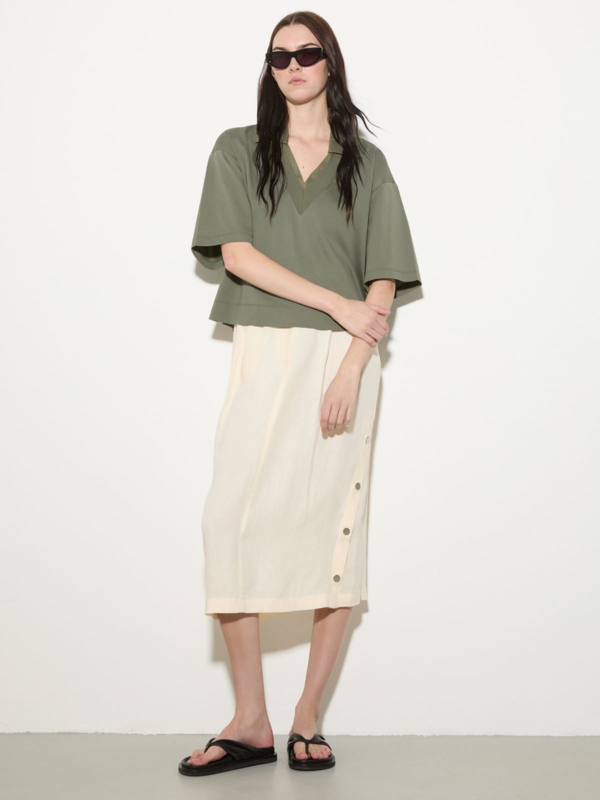 Pure linen midi skirt - MILK - MAX&Co.
