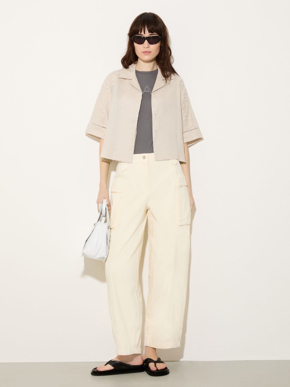 Boxy-Hemdbluse aus Leinen mit Stickereien - NATUR - MAX&Co. - 4