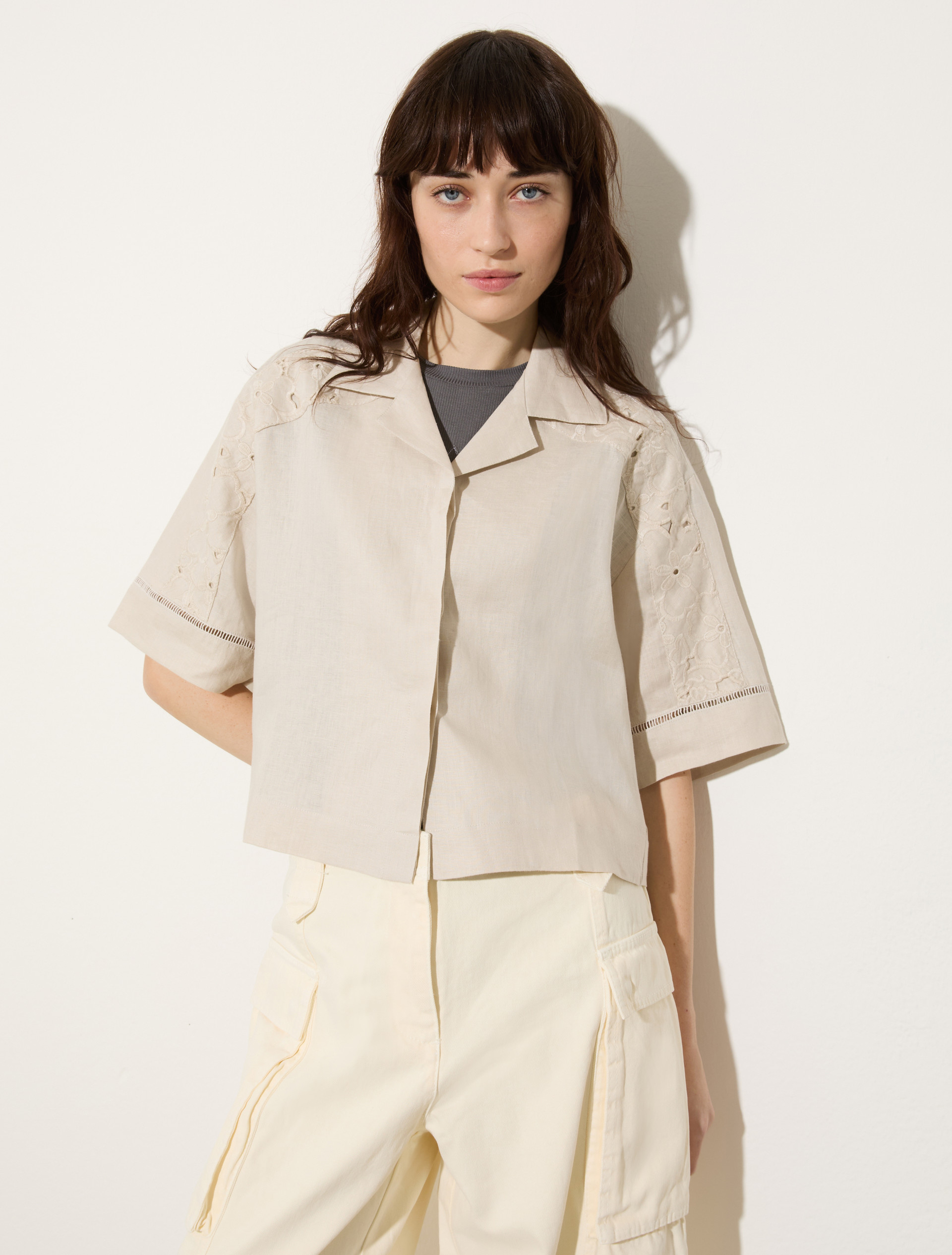 Boxy-Hemdbluse aus Leinen mit Stickereien - NATUR - MAX&Co. - 6