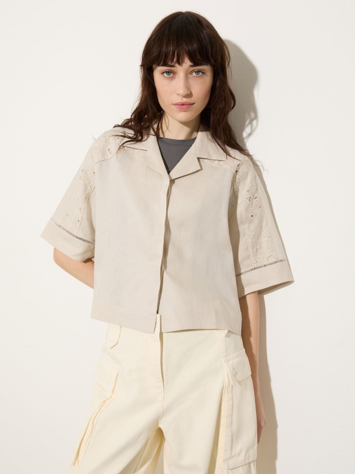 Boxy-Hemdbluse aus Leinen mit Stickereien - NATUR - MAX&Co. - 6