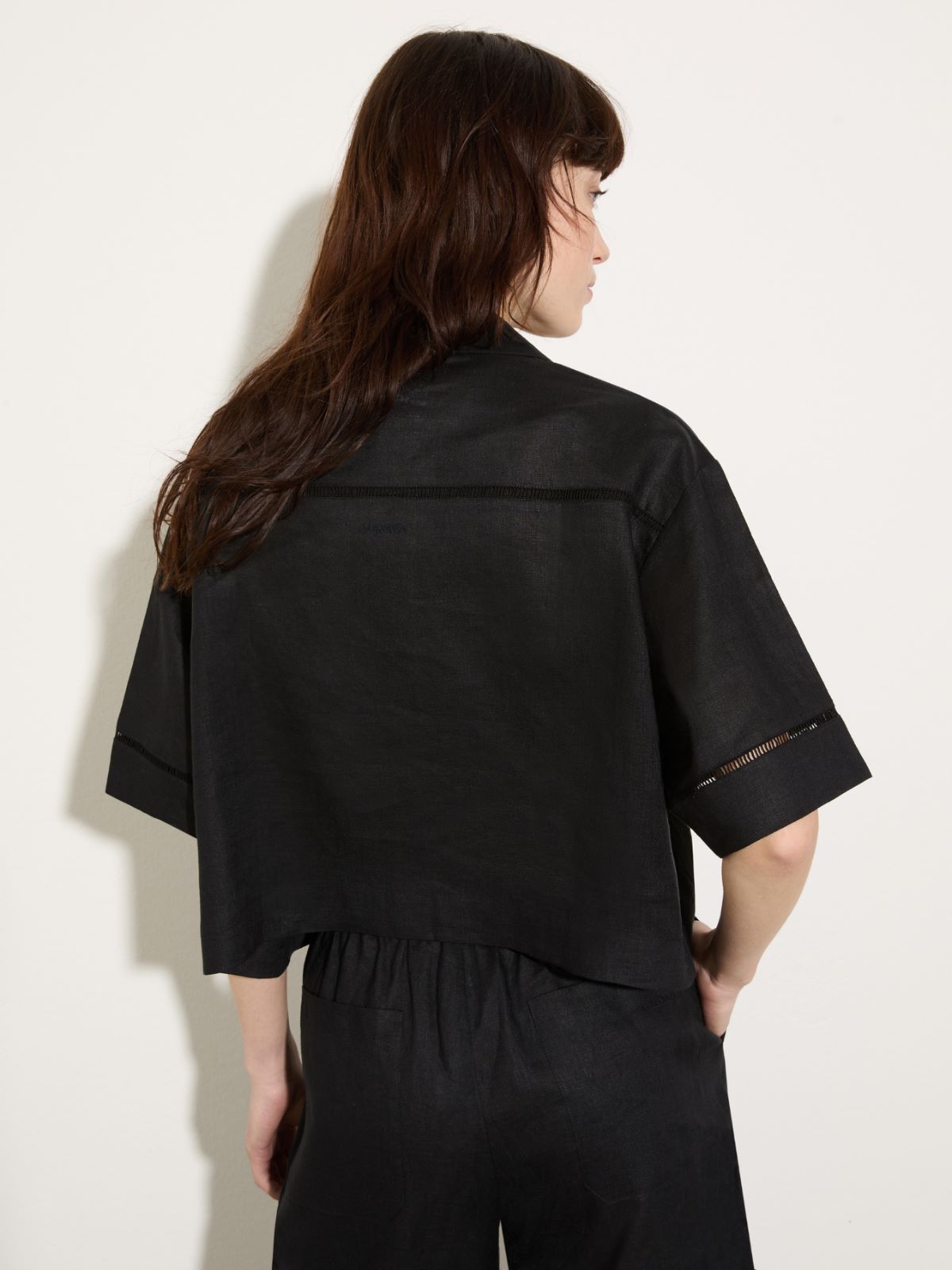 Embroidered linen boxy shirt - BLACK - MAX&Co.