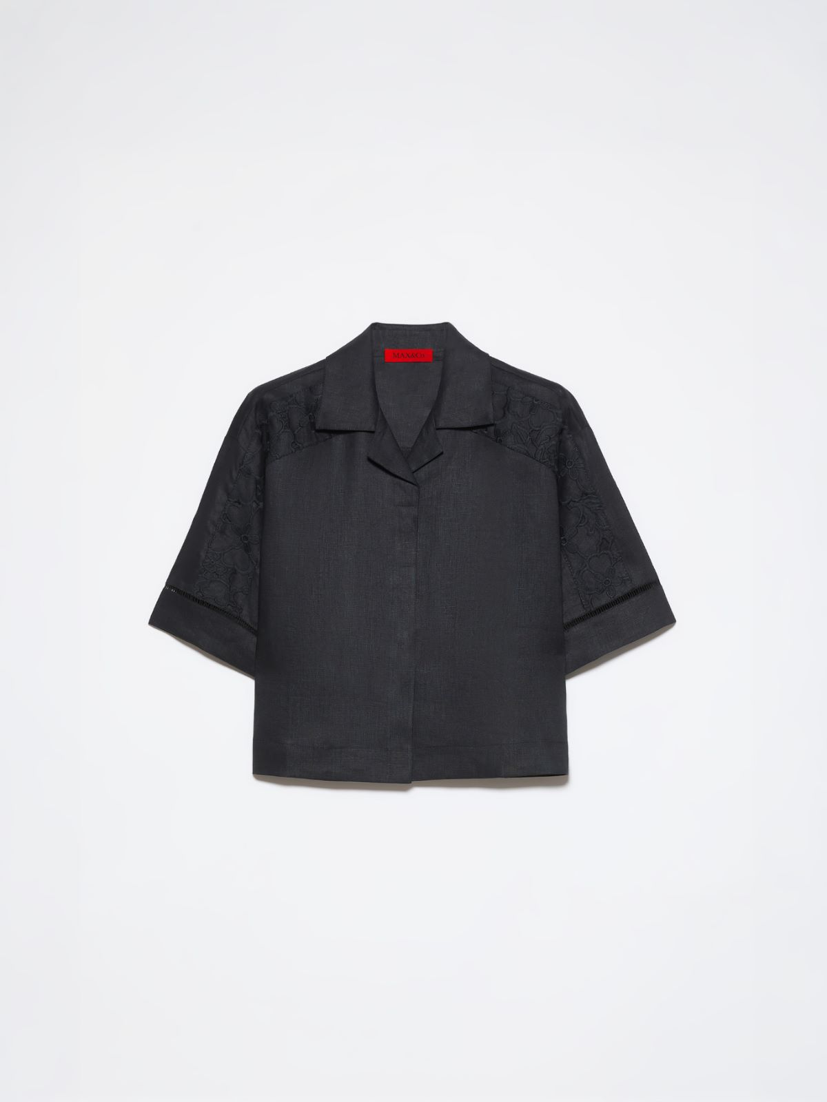 Embroidered linen boxy shirt - BLACK - MAX&Co.