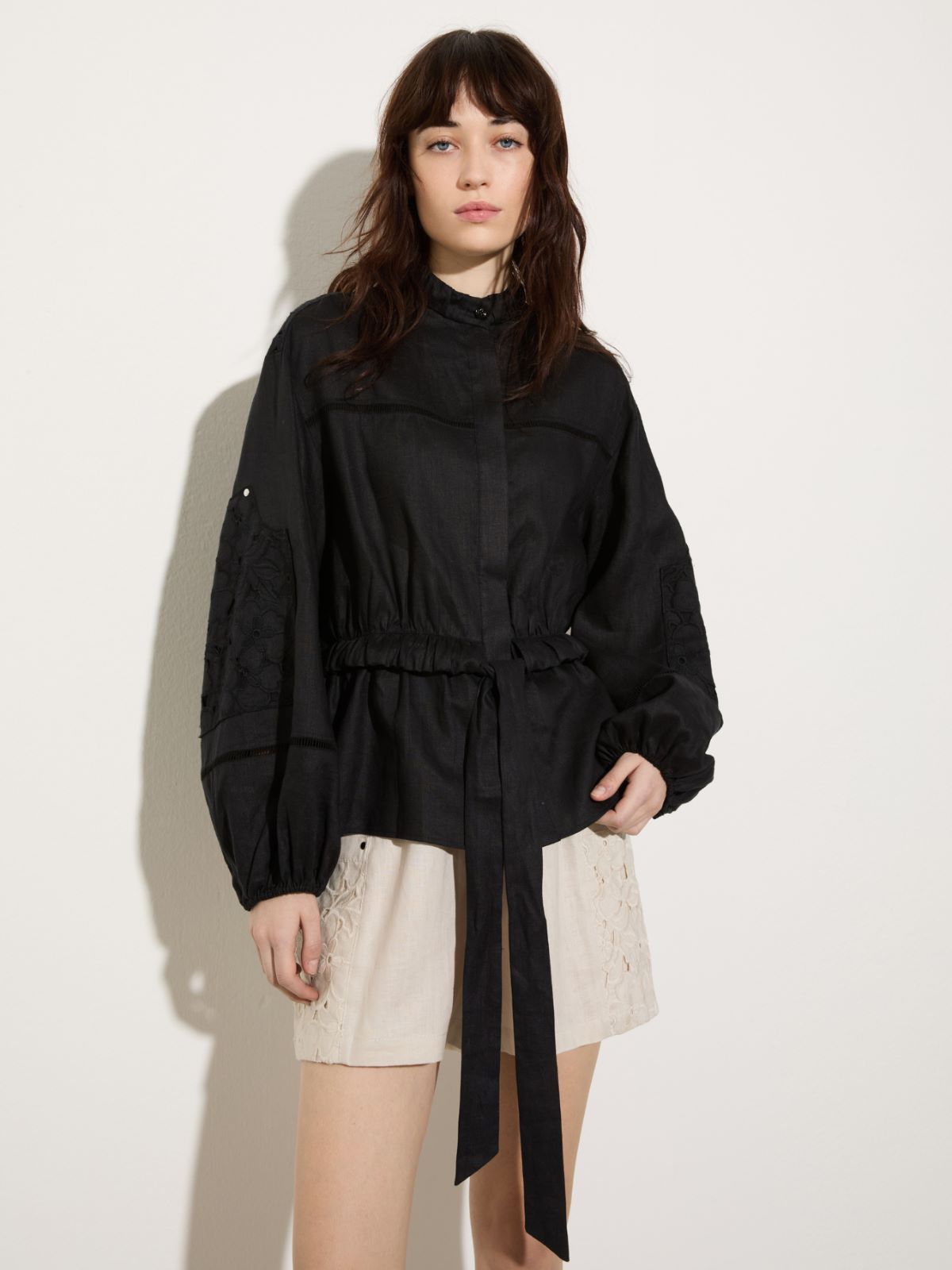 Embroidered linen shirt - BLACK - MAX&Co.