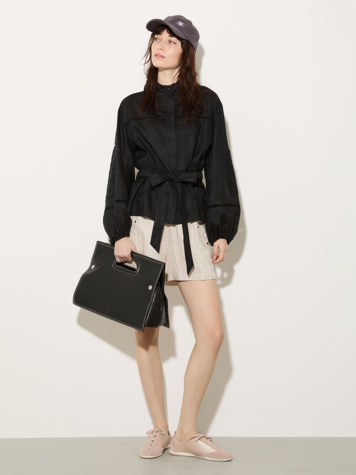 Embroidered linen shirt - BLACK - MAX&Co.