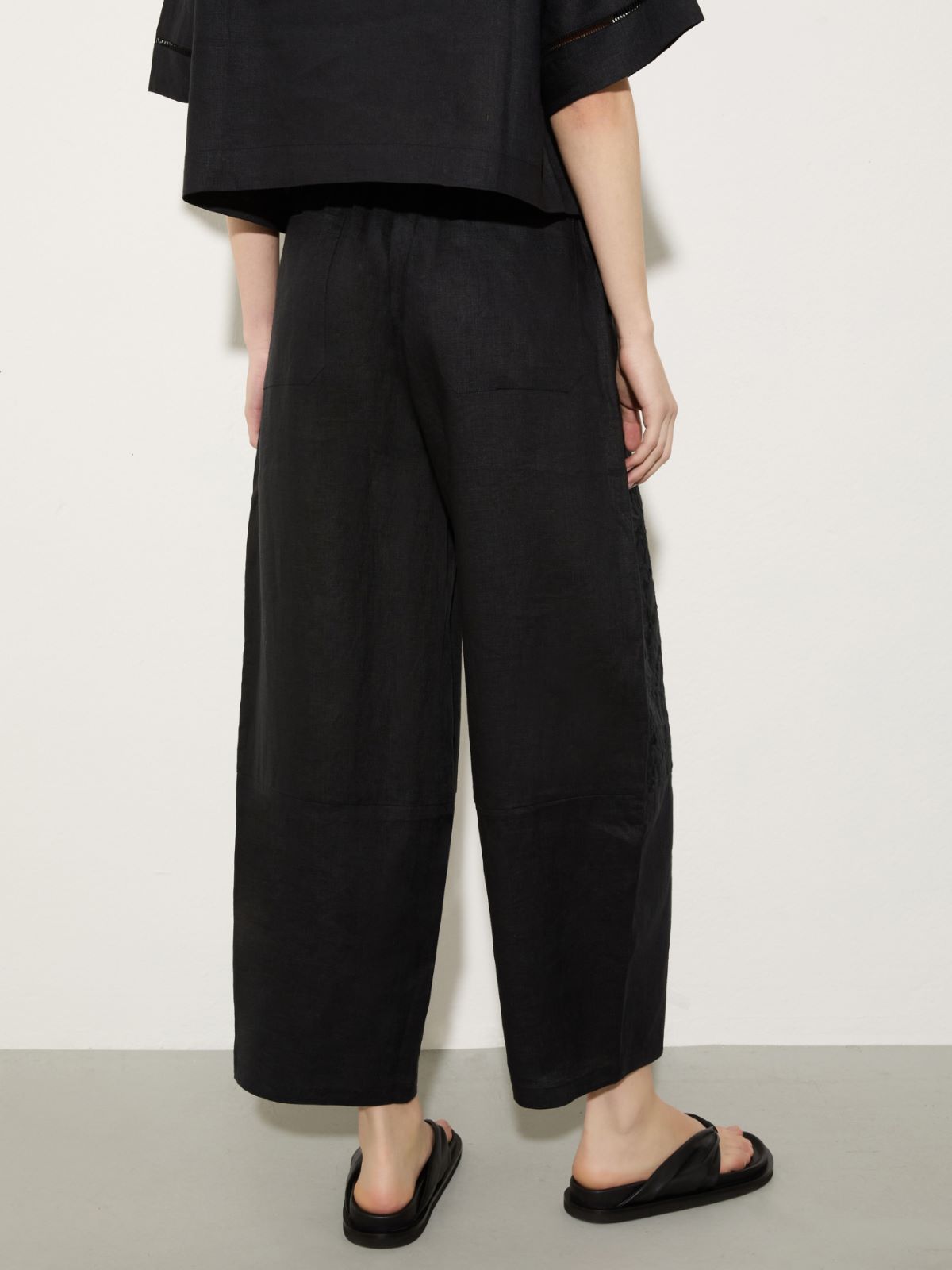 Embroidered linen trousers - BLACK - MAX&Co.