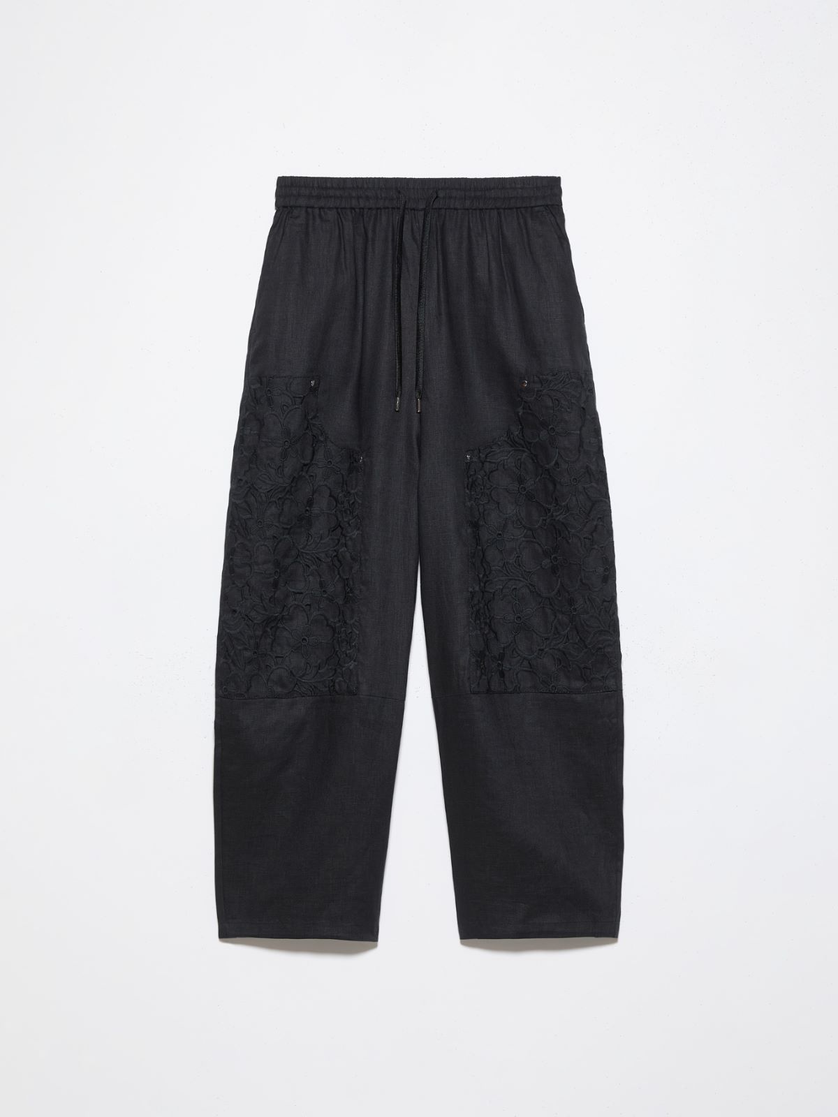 Embroidered linen trousers - BLACK - MAX&Co.