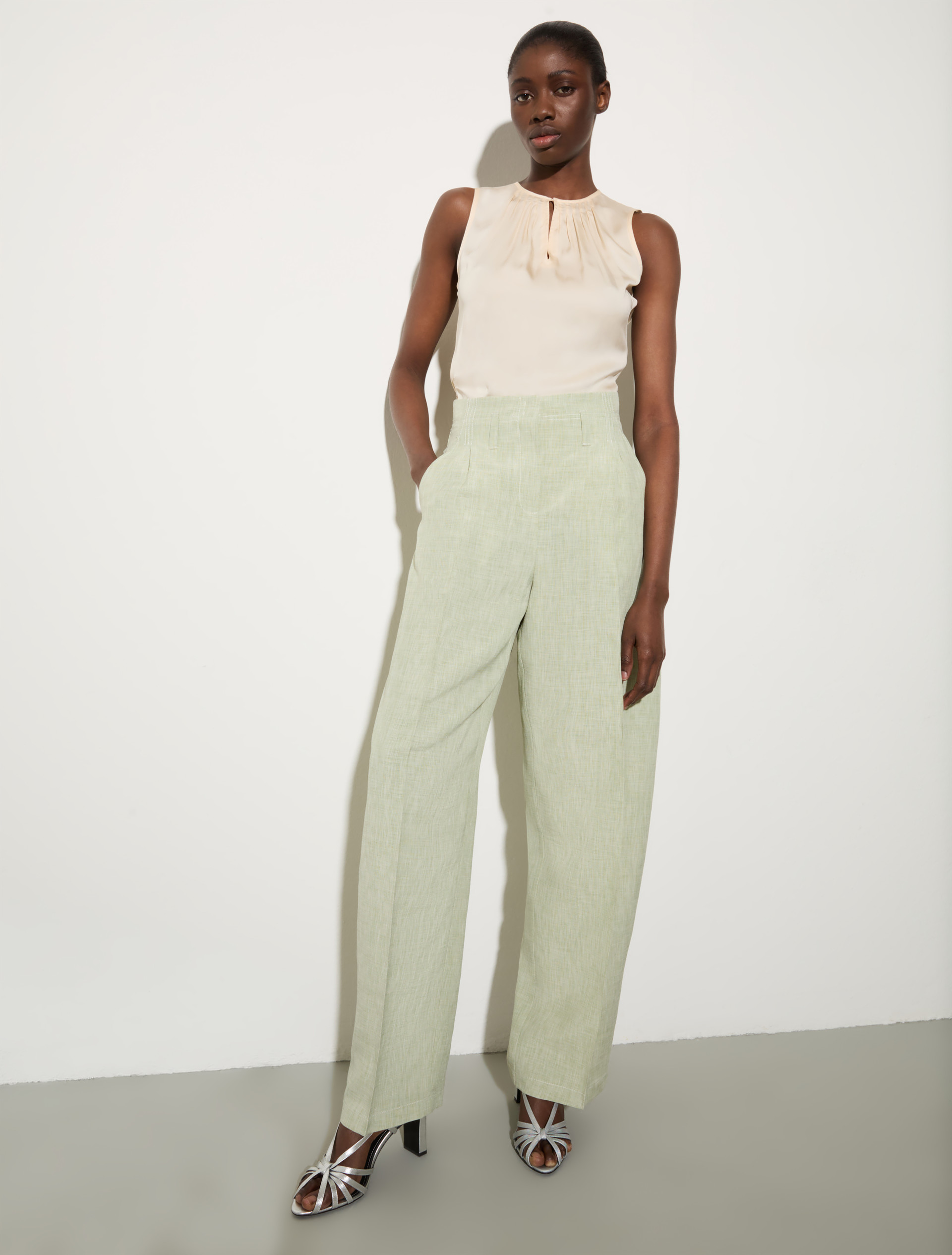 Linen blend trousers - GREEN - MAX&Co.