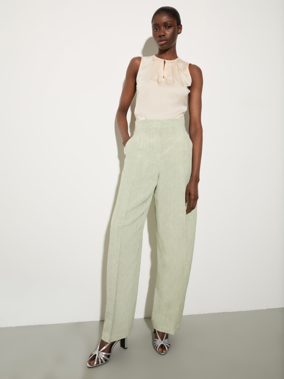 Linen blend trousers - GREEN - MAX&Co.
