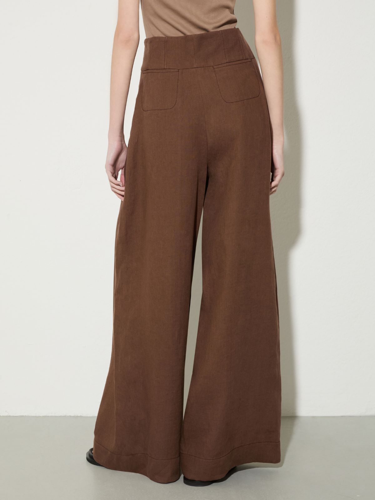 Wide-fit pure linen trousers - COFFEE - MAX&Co.