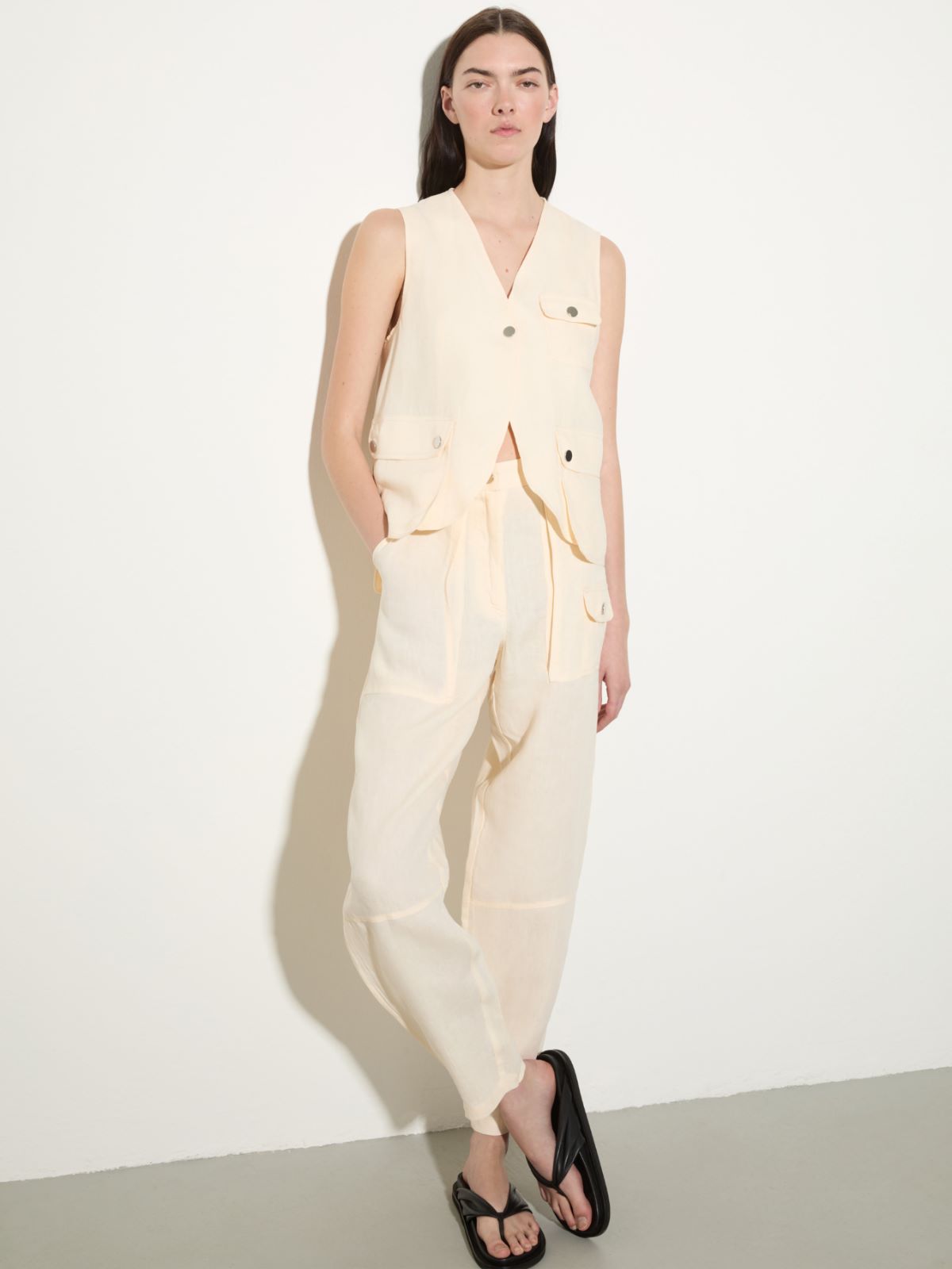 Pantaloni barrel in puro lino - LATTE - MAX&Co.