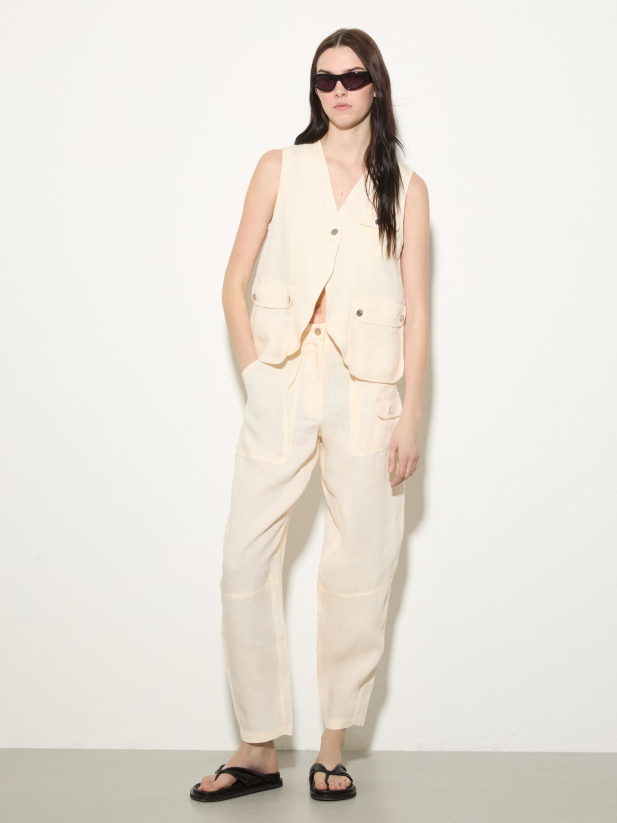 Pantaloni barrel in puro lino - LATTE - MAX&Co.
