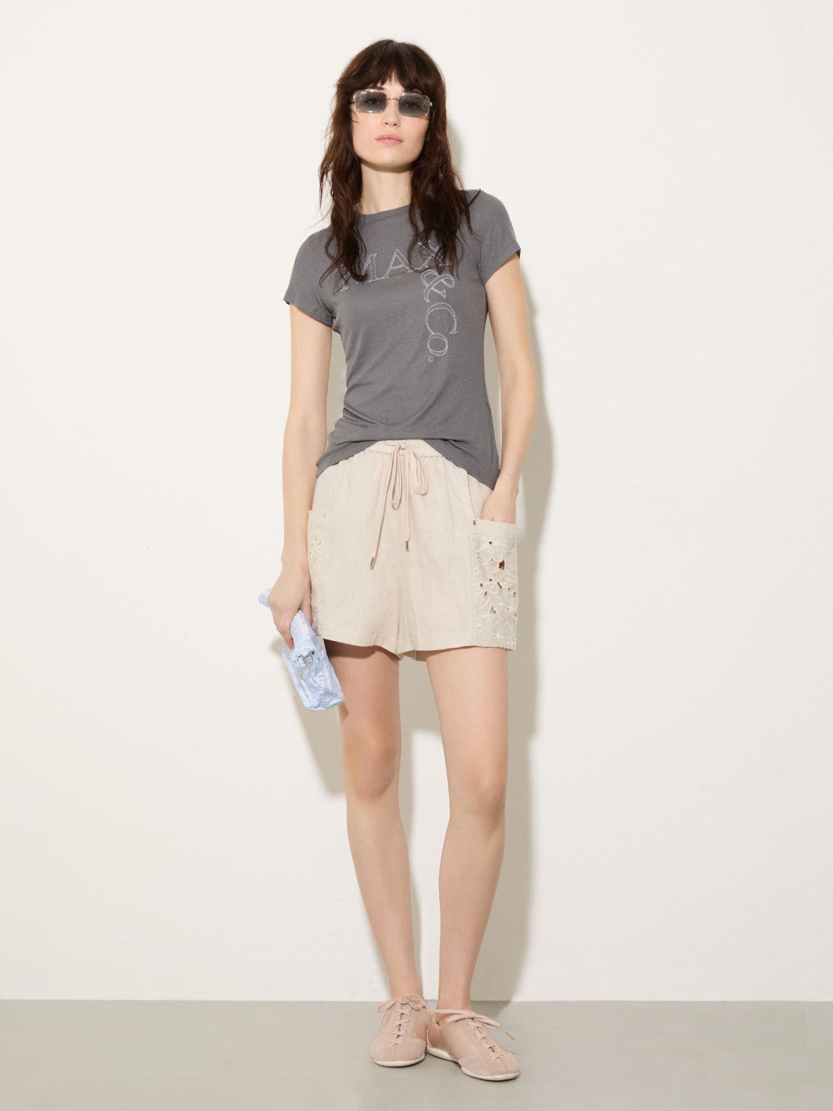 Embroidered linen shorts - OFF-WHITE - MAX&Co. - 4