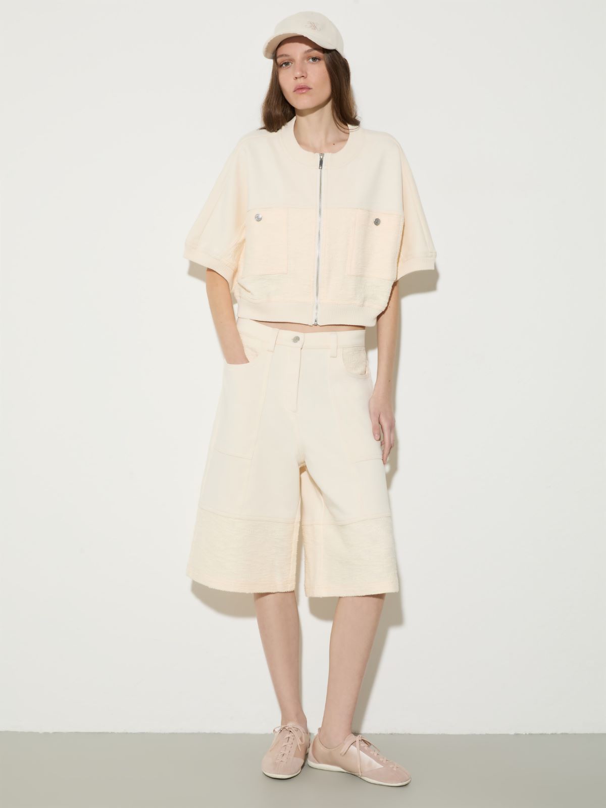 Fleece and basketweave Bermuda shorts - MILK - MAX&Co.