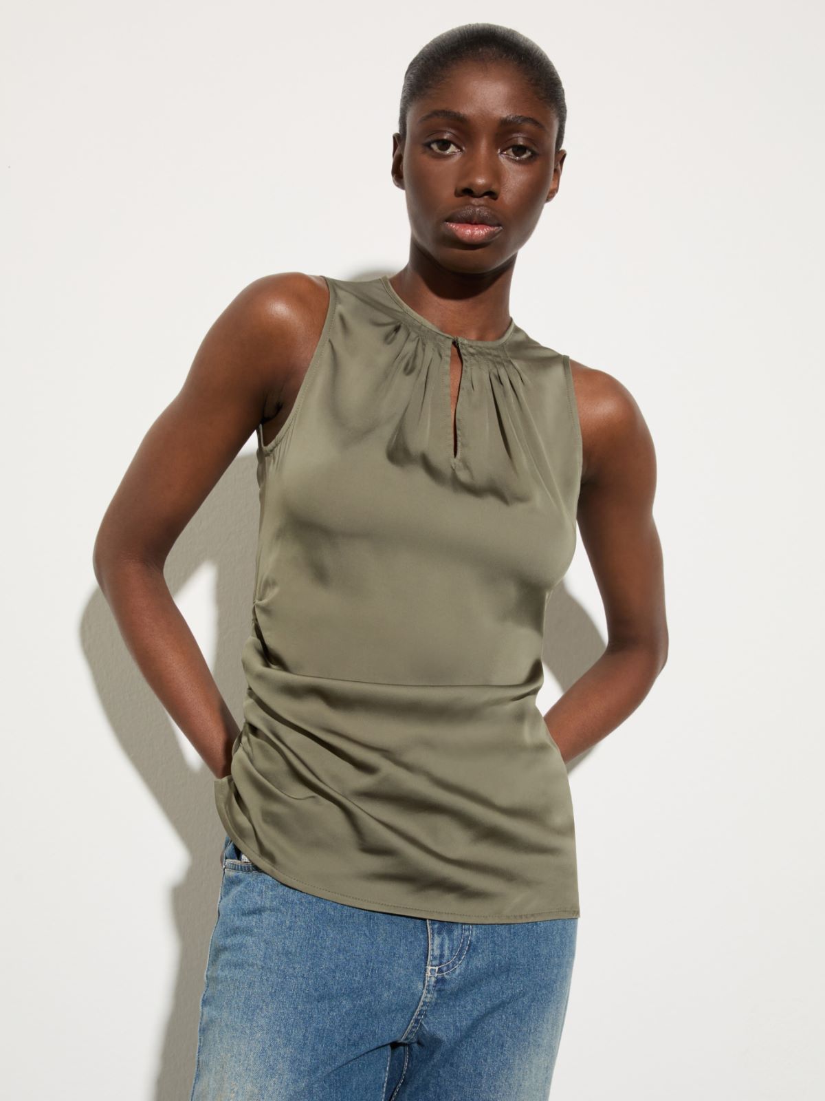 Satin top with draping - KAKI - MAX&Co.