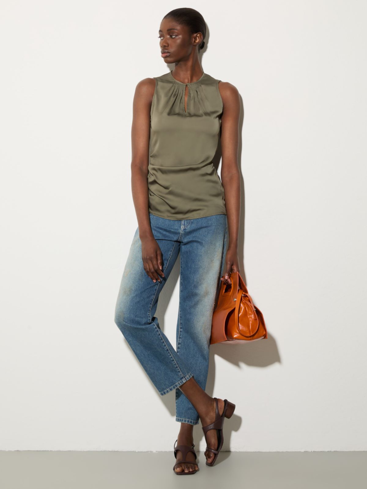 Satin top with draping - KAKI - MAX&Co. - 4