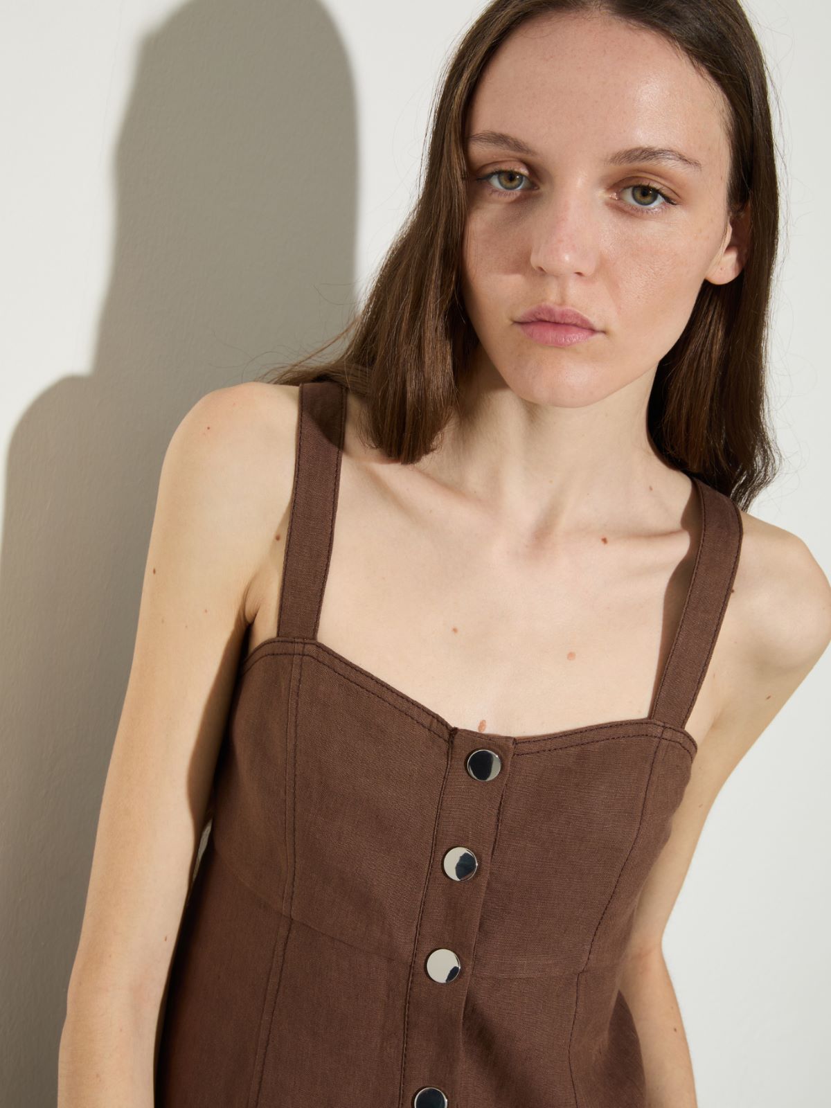 Pure linen fit & flare top - COFFEE - MAX&Co.