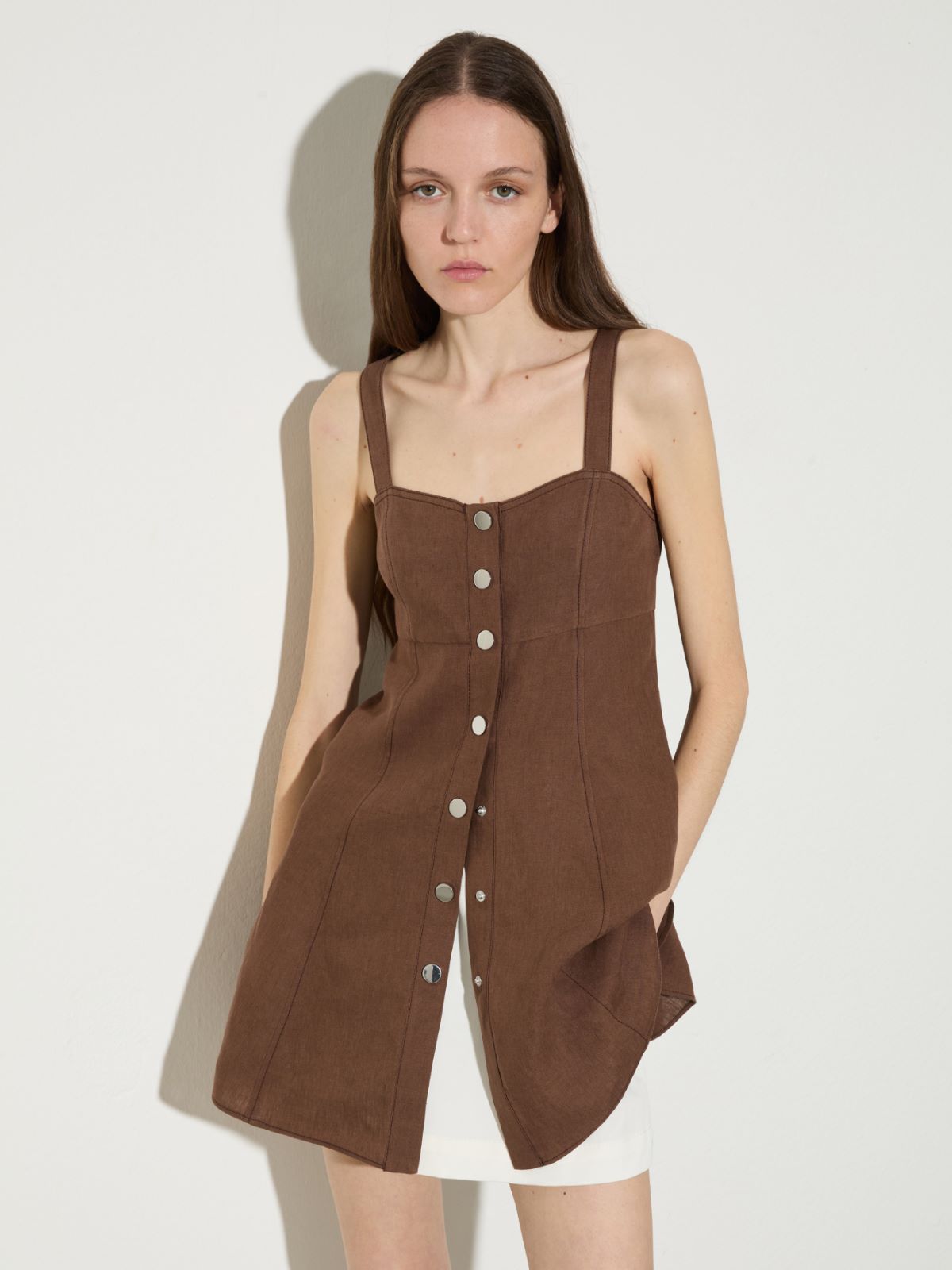 Pure linen fit & flare top - COFFEE - MAX&Co.