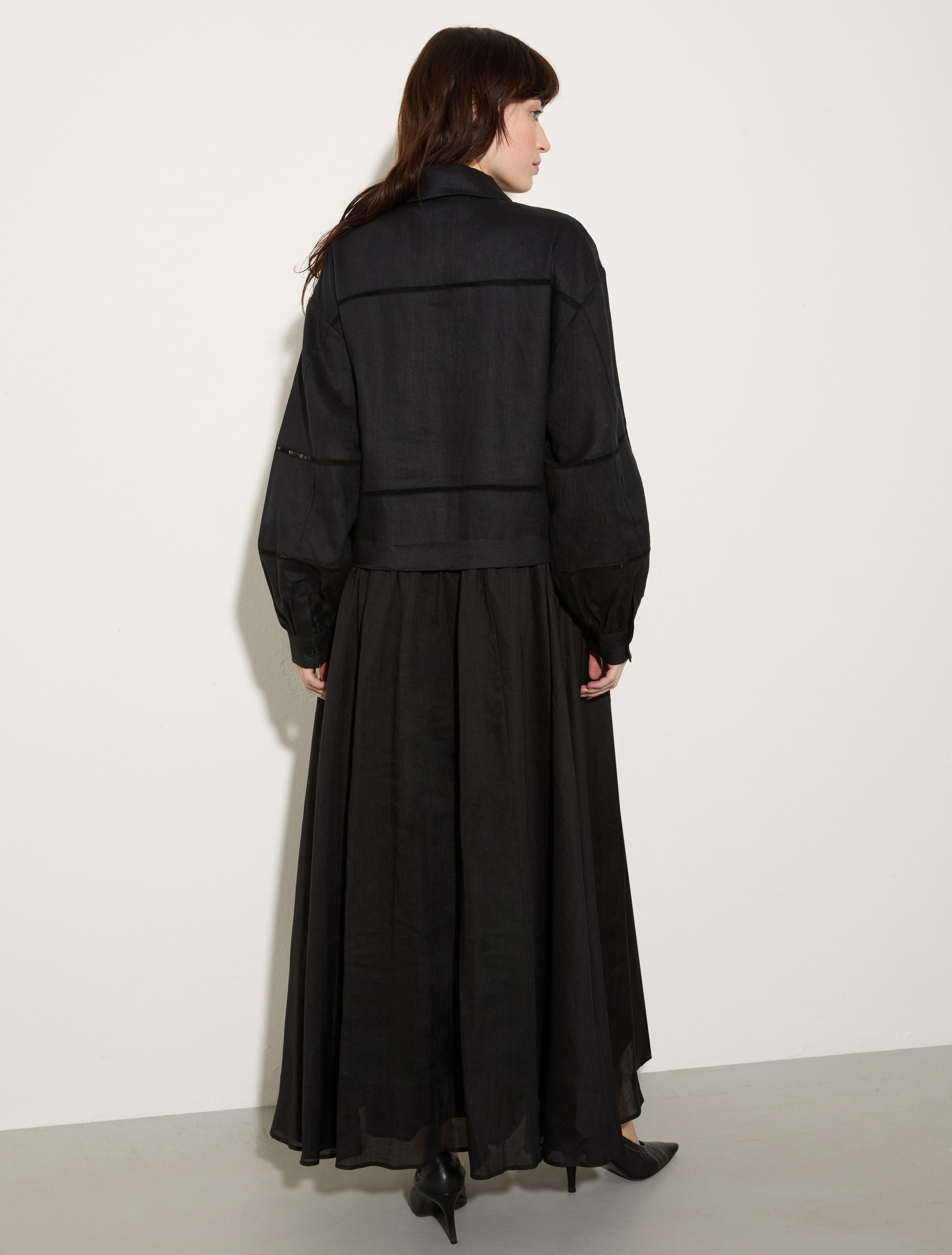 Langes Kleid aus Leinen und Musselin - SCHWARZ - MAX&Co. - 2