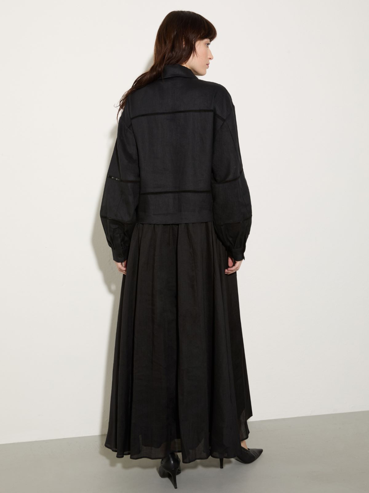 Langes Kleid aus Leinen und Musselin - SCHWARZ - MAX&Co. - 2