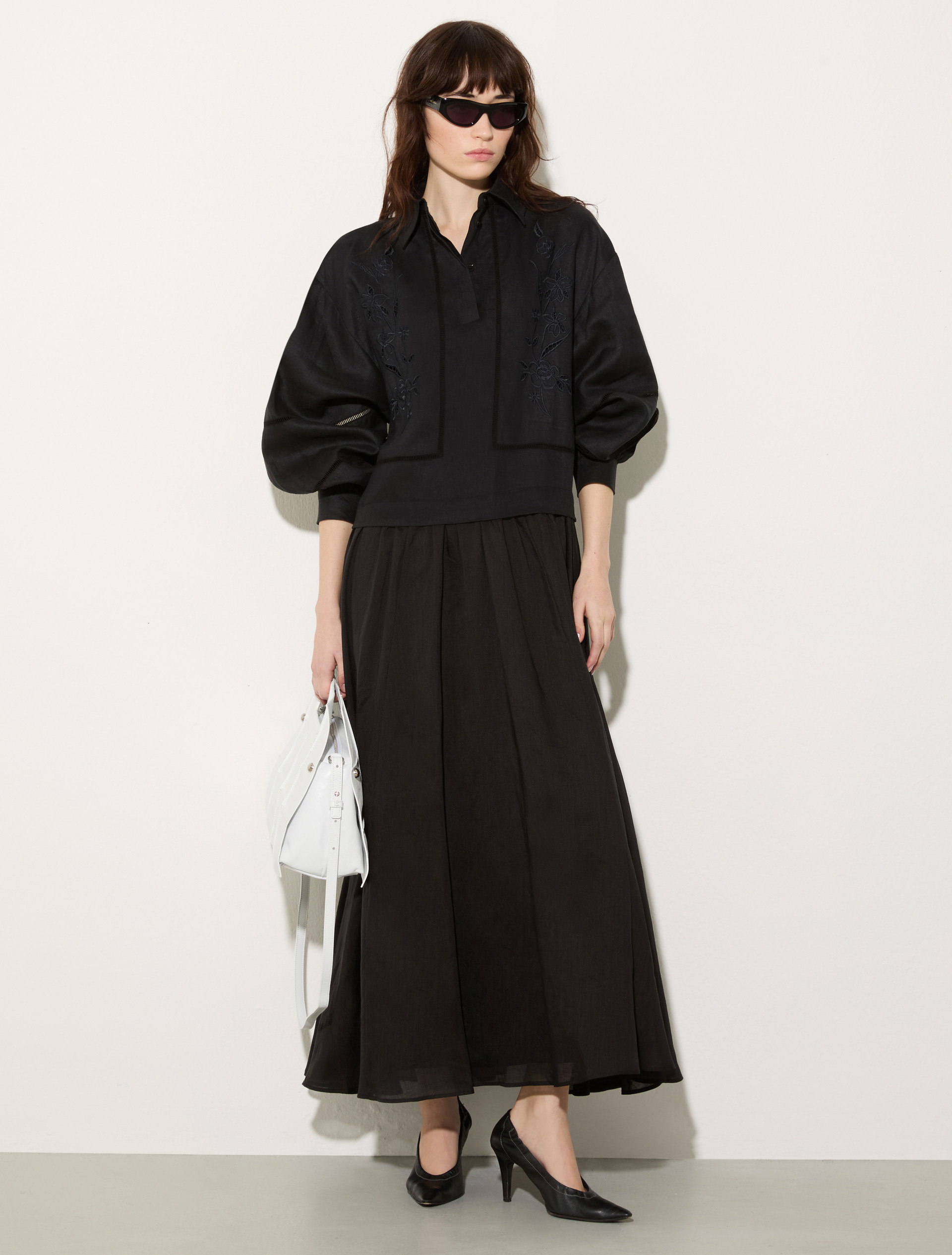 Langes Kleid aus Leinen und Musselin - SCHWARZ - MAX&Co. - 4