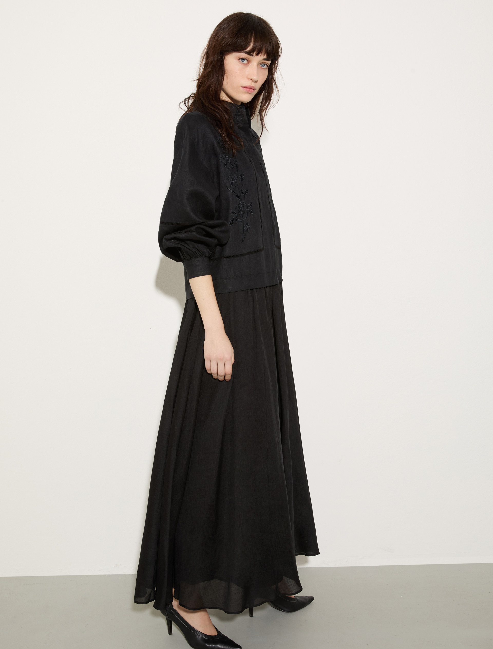 Langes Kleid aus Leinen und Musselin - SCHWARZ - MAX&Co. - 6