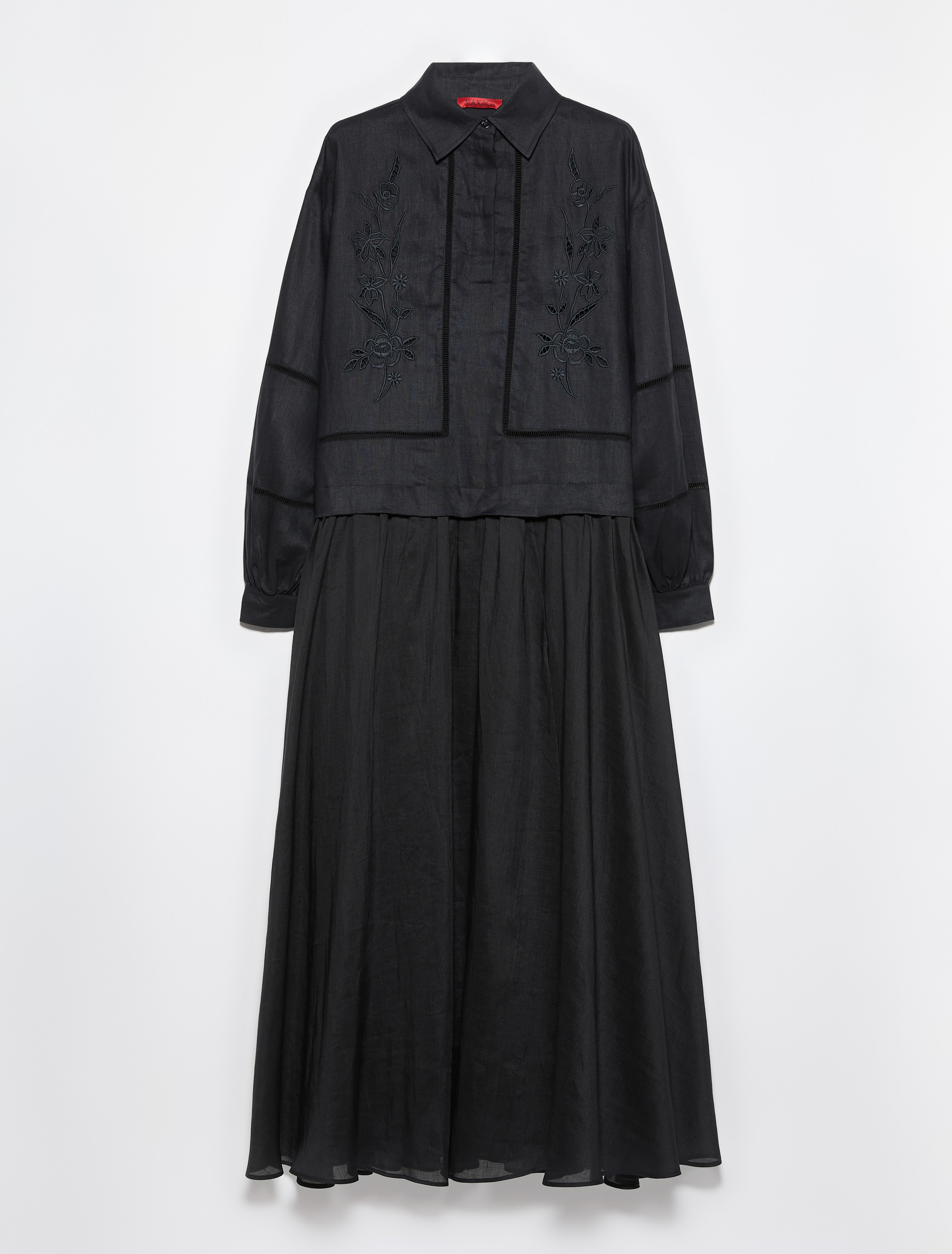 Langes Kleid aus Leinen und Musselin - SCHWARZ - MAX&Co. - 5