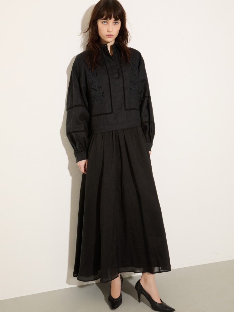 Langes Kleid aus Leinen und Musselin - SCHWARZ - MAX&Co.
