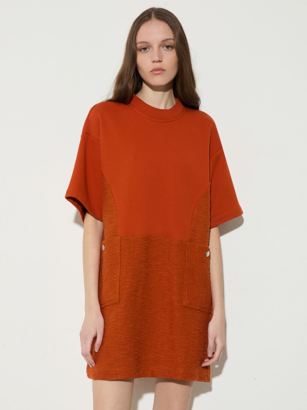 Fleece and basketweave dress - ORANGE - MAX&Co.