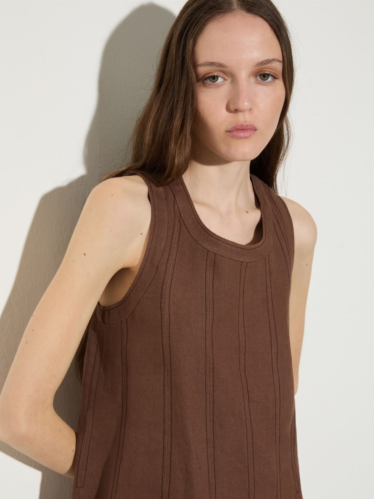 Pure linen mini dress - COFFEE - MAX&Co.