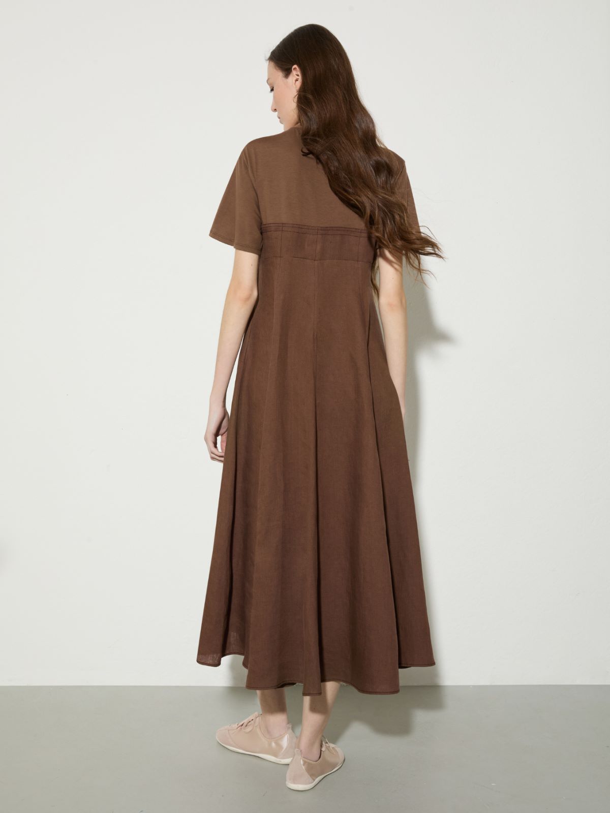 Linen and jersey midi dress - COFFEE - MAX&Co.