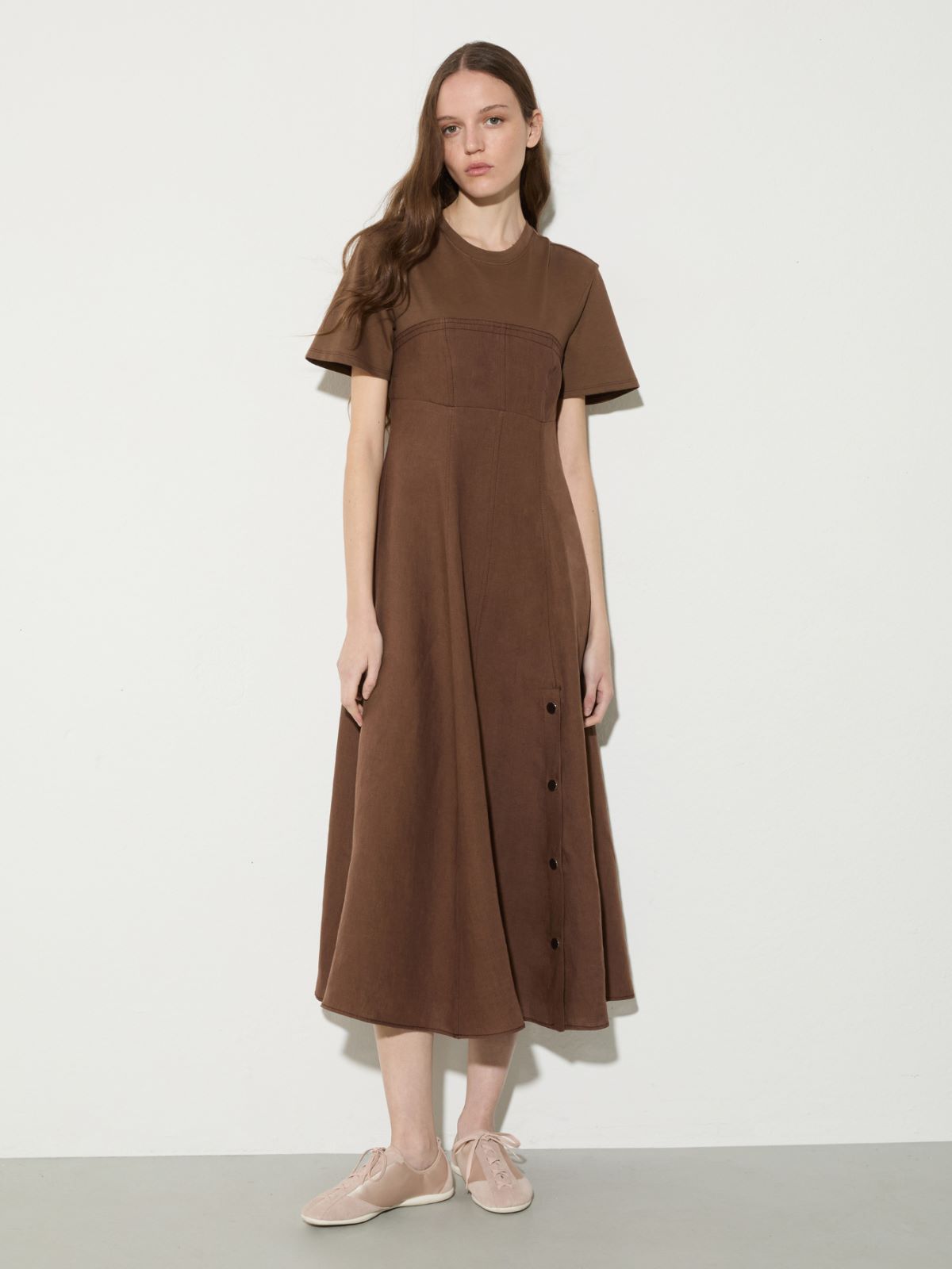 Linen and jersey midi dress - COFFEE - MAX&Co.