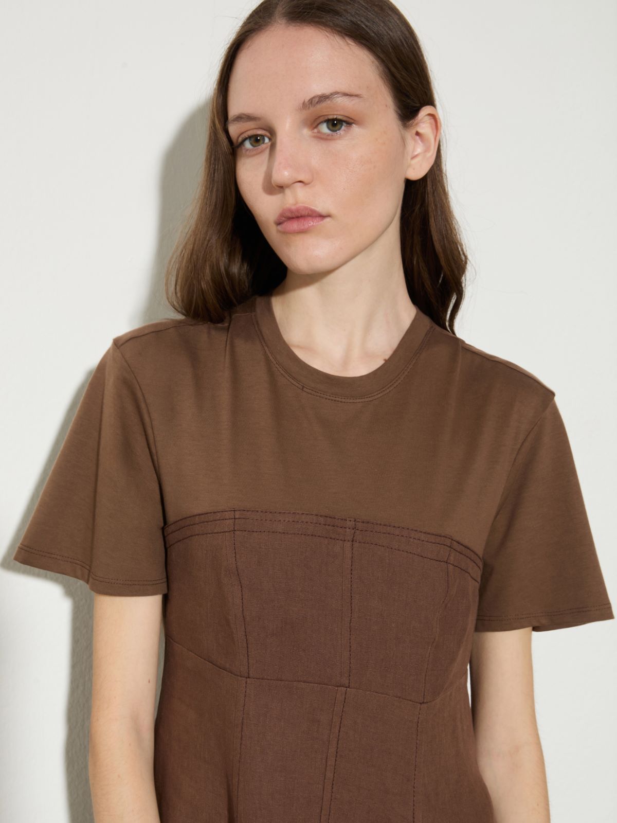 Linen and jersey midi dress - COFFEE - MAX&Co. - 4
