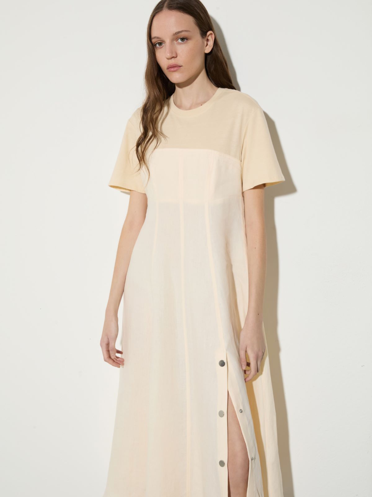 Midikleid aus Leinen und Jersey - MILK - MAX&Co. - 4