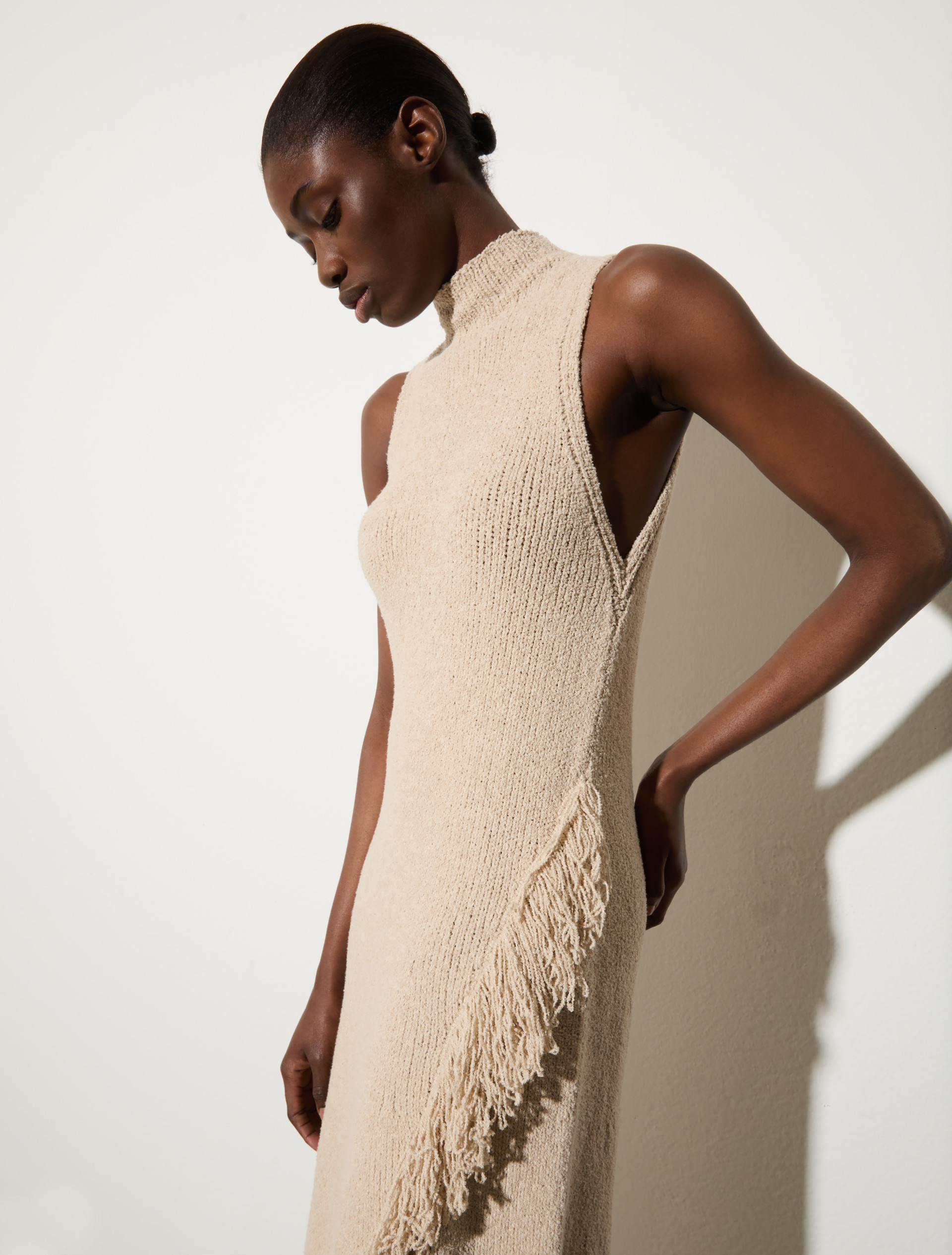 Knit midi dress with fringe, ice | MAX&Co. Knit midi dress with fringe - ICE - MAX&Co. - 3