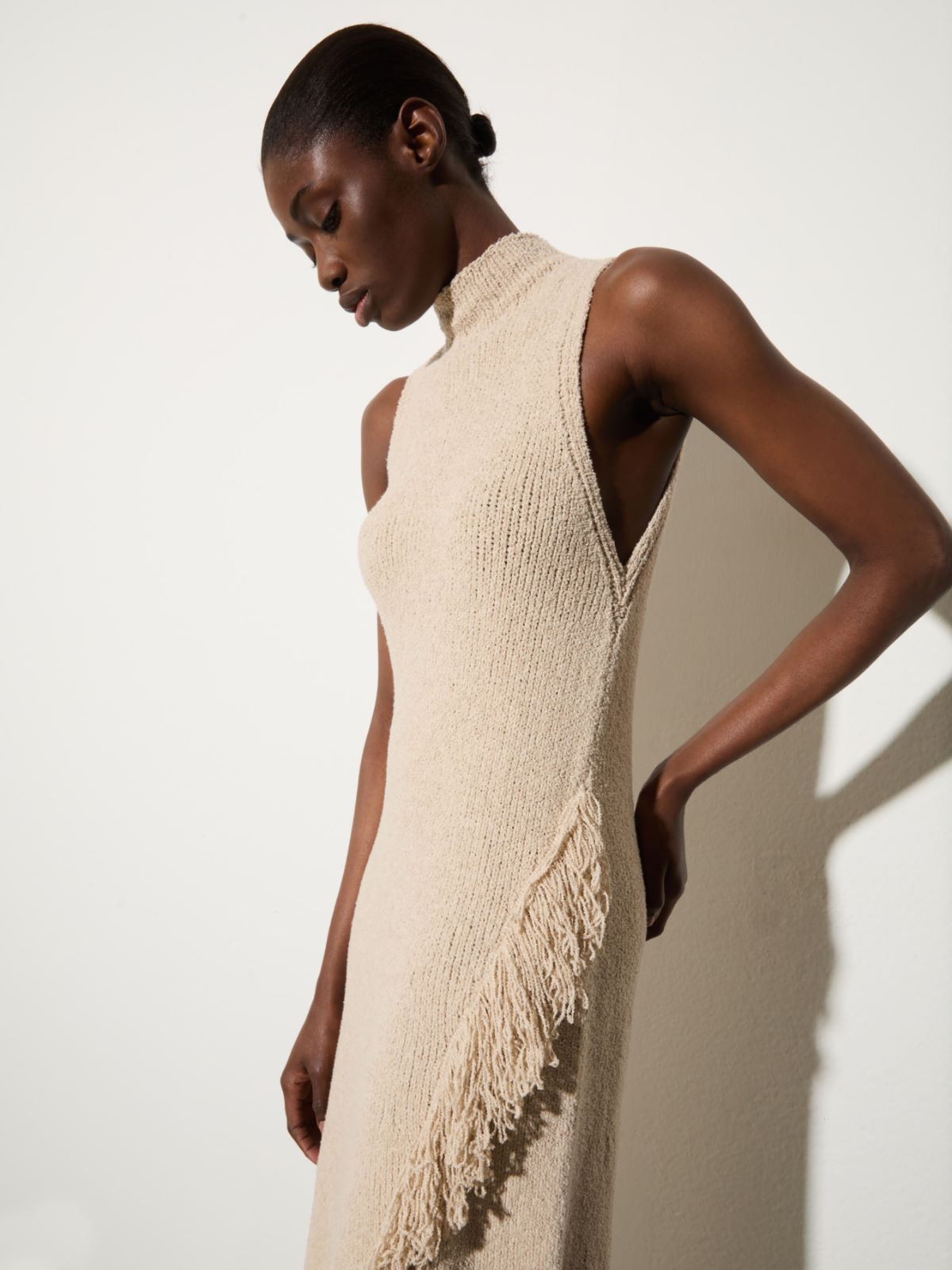 Knit midi dress with fringe, ice | MAX&Co. Knit midi dress with fringe - ICE - MAX&Co. - 3