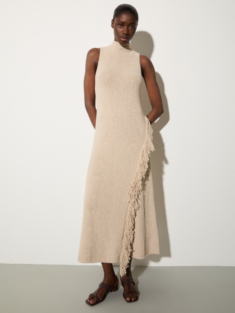 Vestido midi de punto con flecos - HIELO - MAX&Co.