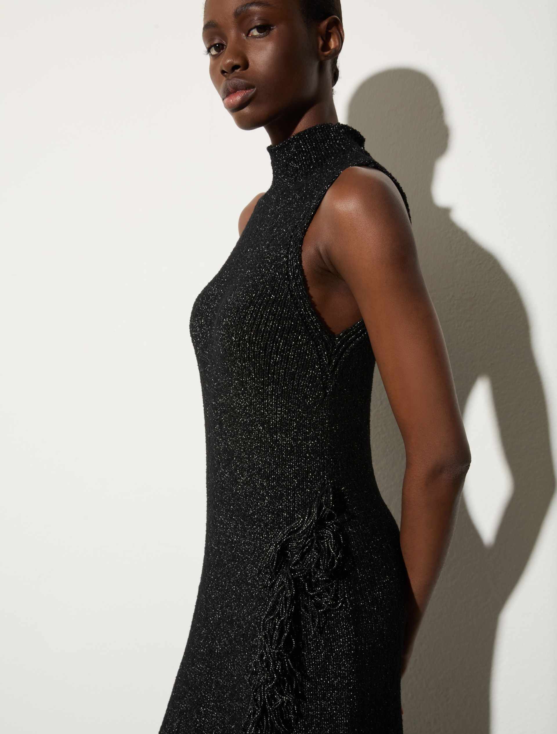 Knit midi dress with fringe - BLACK - MAX&Co. - 3