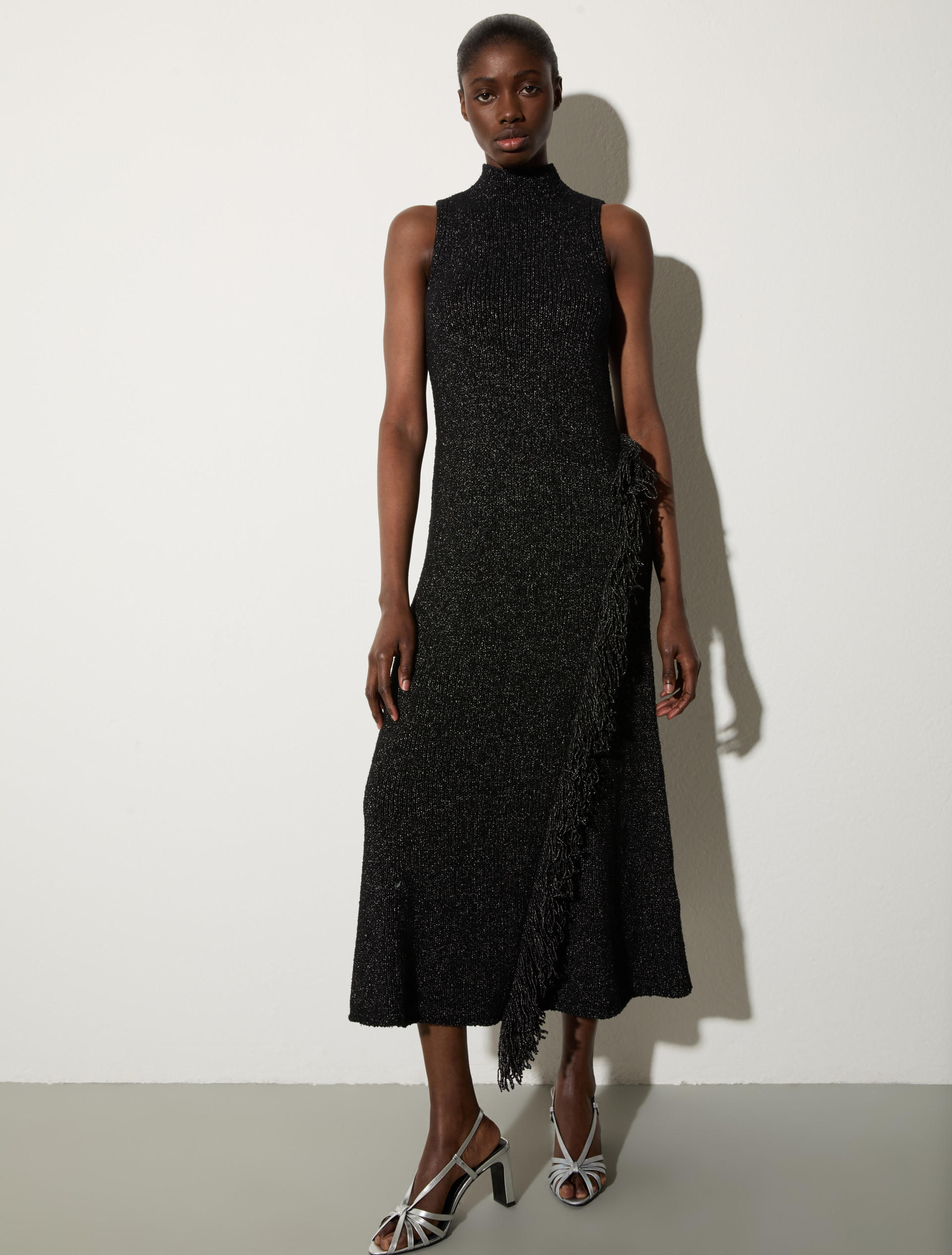 Knit midi dress with fringe - BLACK - MAX&Co.