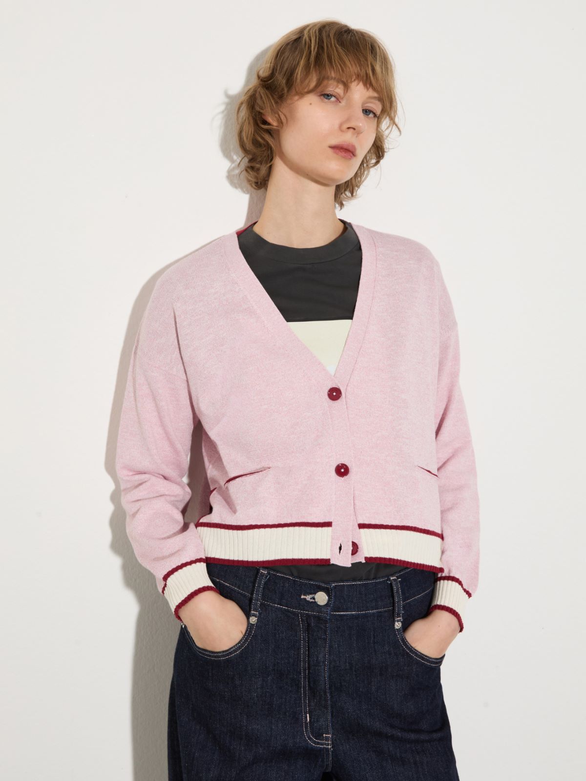 Mouliné yarn cardigan - PINK - MAX&Co.