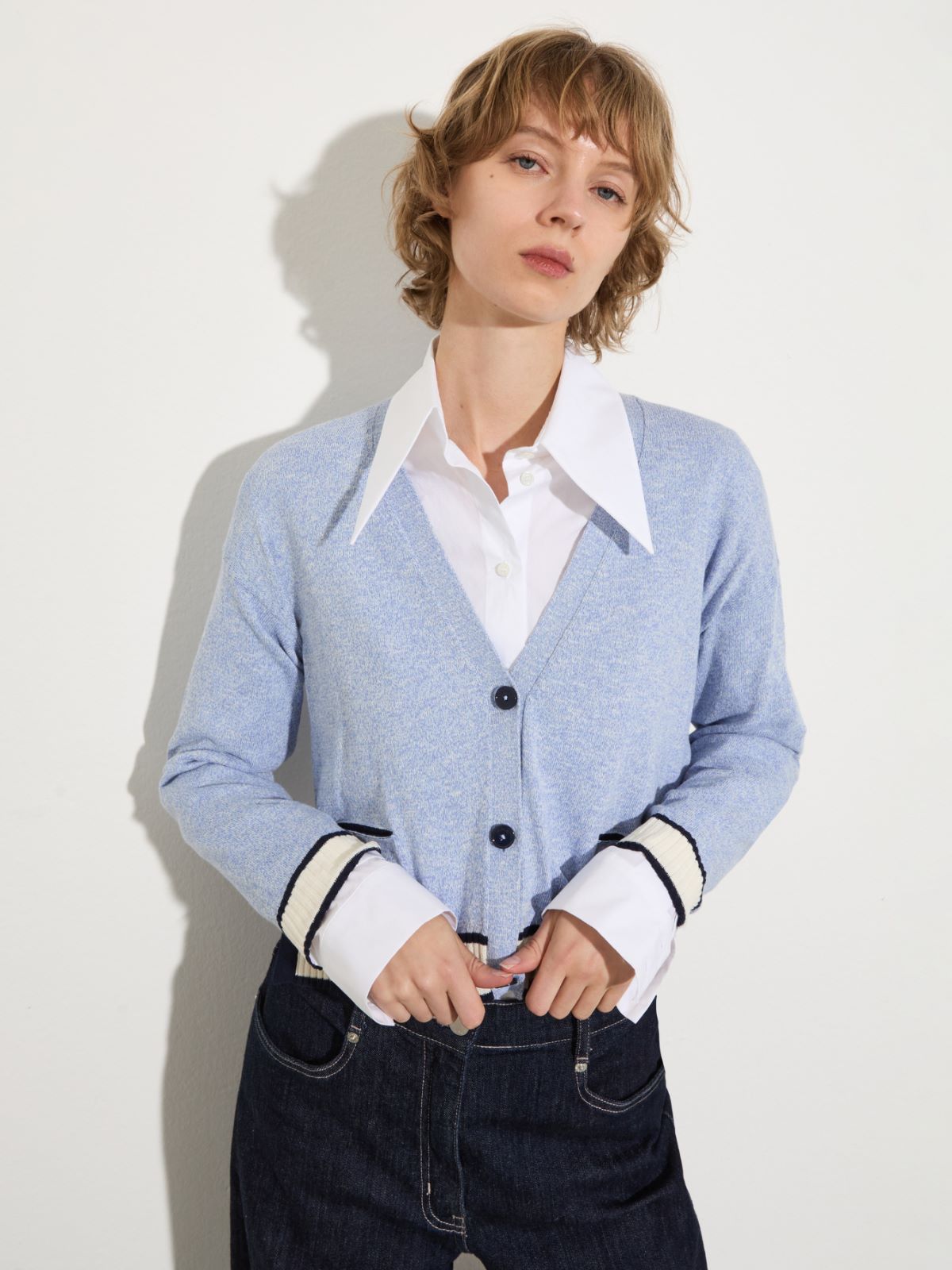Mouliné yarn cardigan - LIGHT BLUE - MAX&Co.